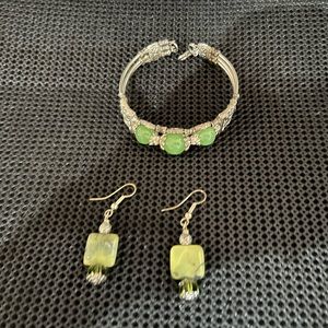 Green and silver bracelet and green and silver earrings